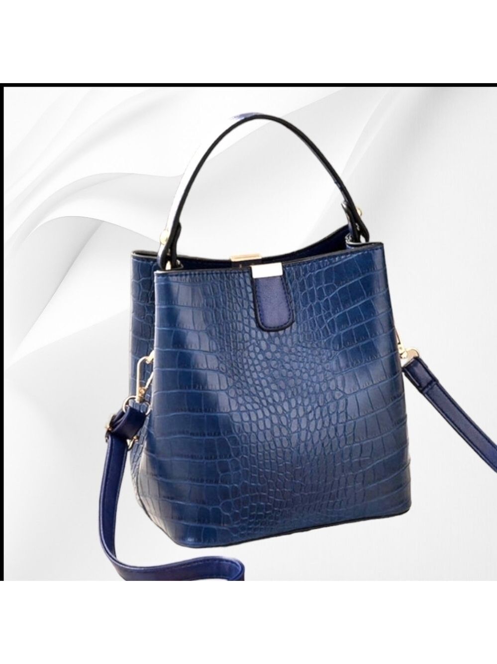 Crocodile Embossed Faux Leather Bucket Bag...